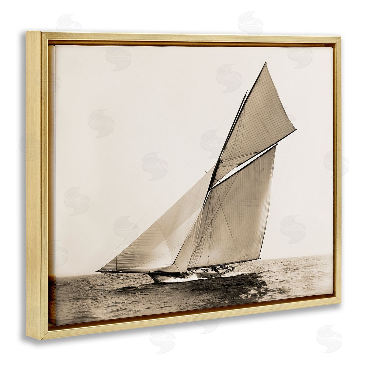 Graffitee Studios Vintage Ship on Ocean Gold Floater Frame Canvas Artside_