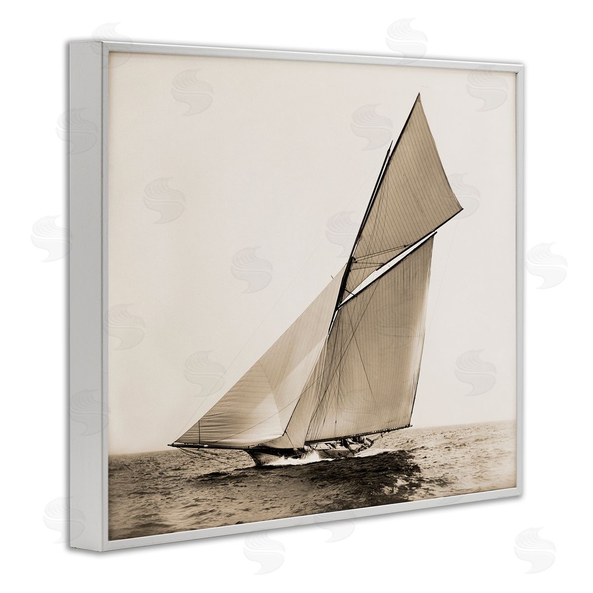 Graffitee Studios Vintage Ship on Ocean White Framed Giclee Wall Artside_