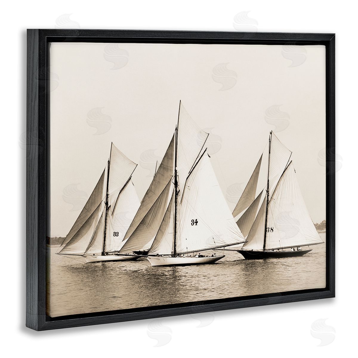 Graffitee Studios Vintage Sailboat Fleet Black Floater Frame Canvas Artside_