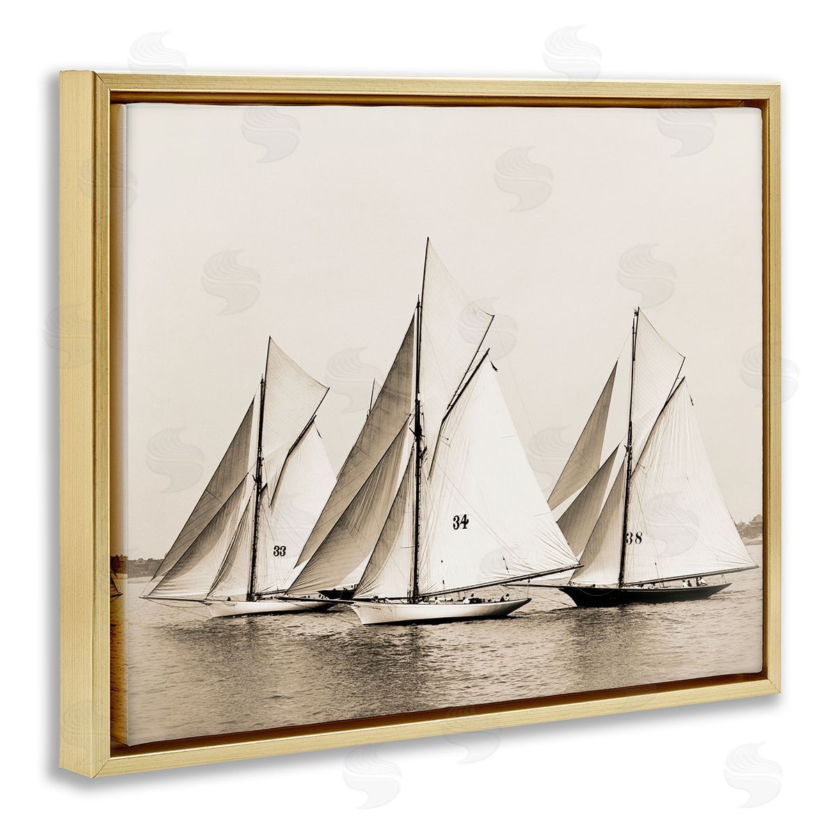 Graffitee Studios Vintage Sailboat Fleet Gold Floater Frame Canvas Artside_