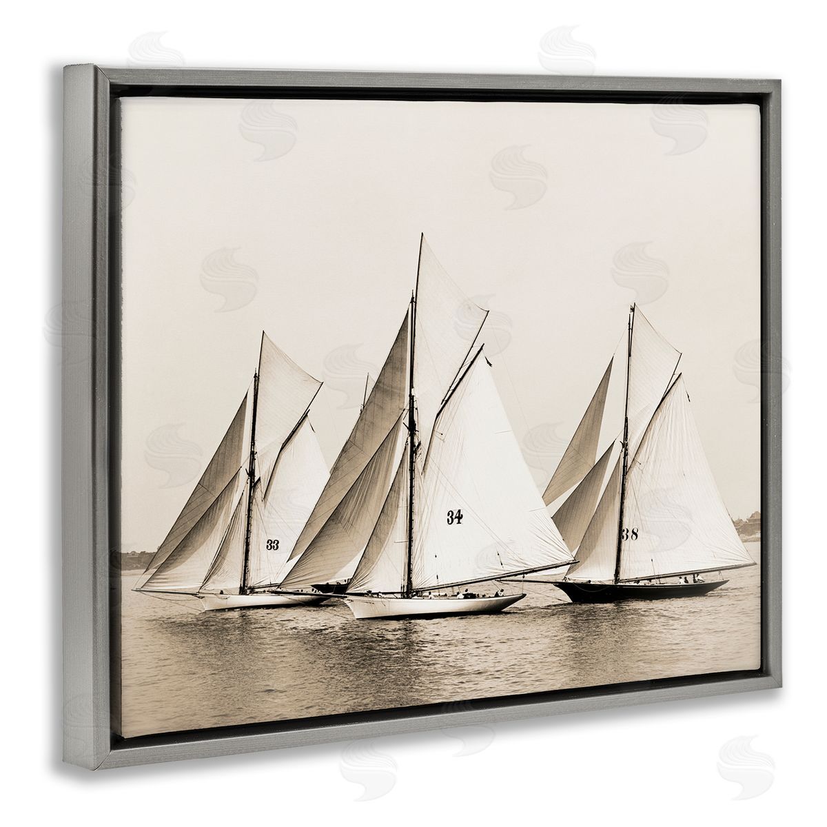 Graffitee Studios Vintage Sailboat Fleet Gray Floater Frame Canvas Artside_