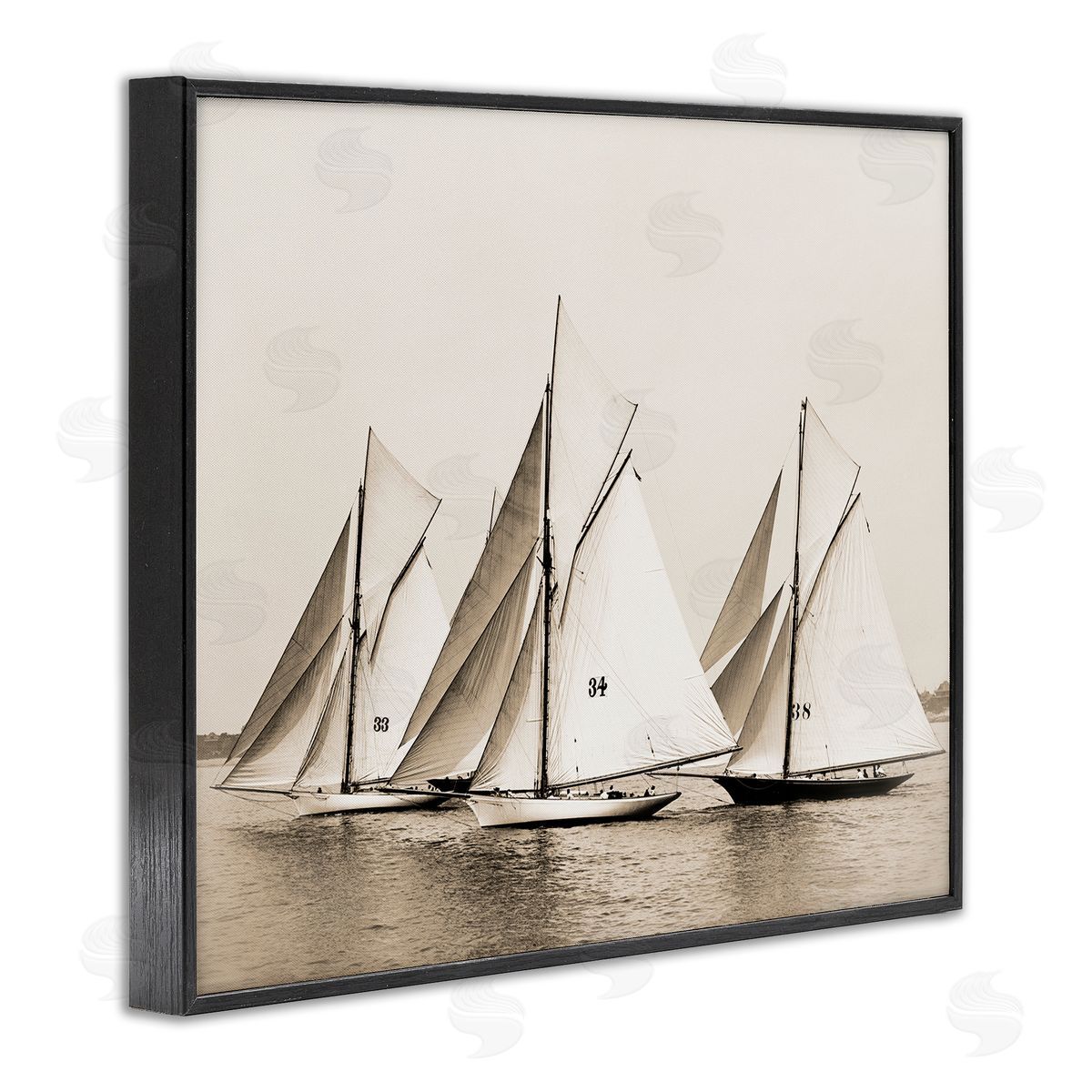 Graffitee Studios Vintage Sailboat Fleet Black Framed Giclee Wall Artside_