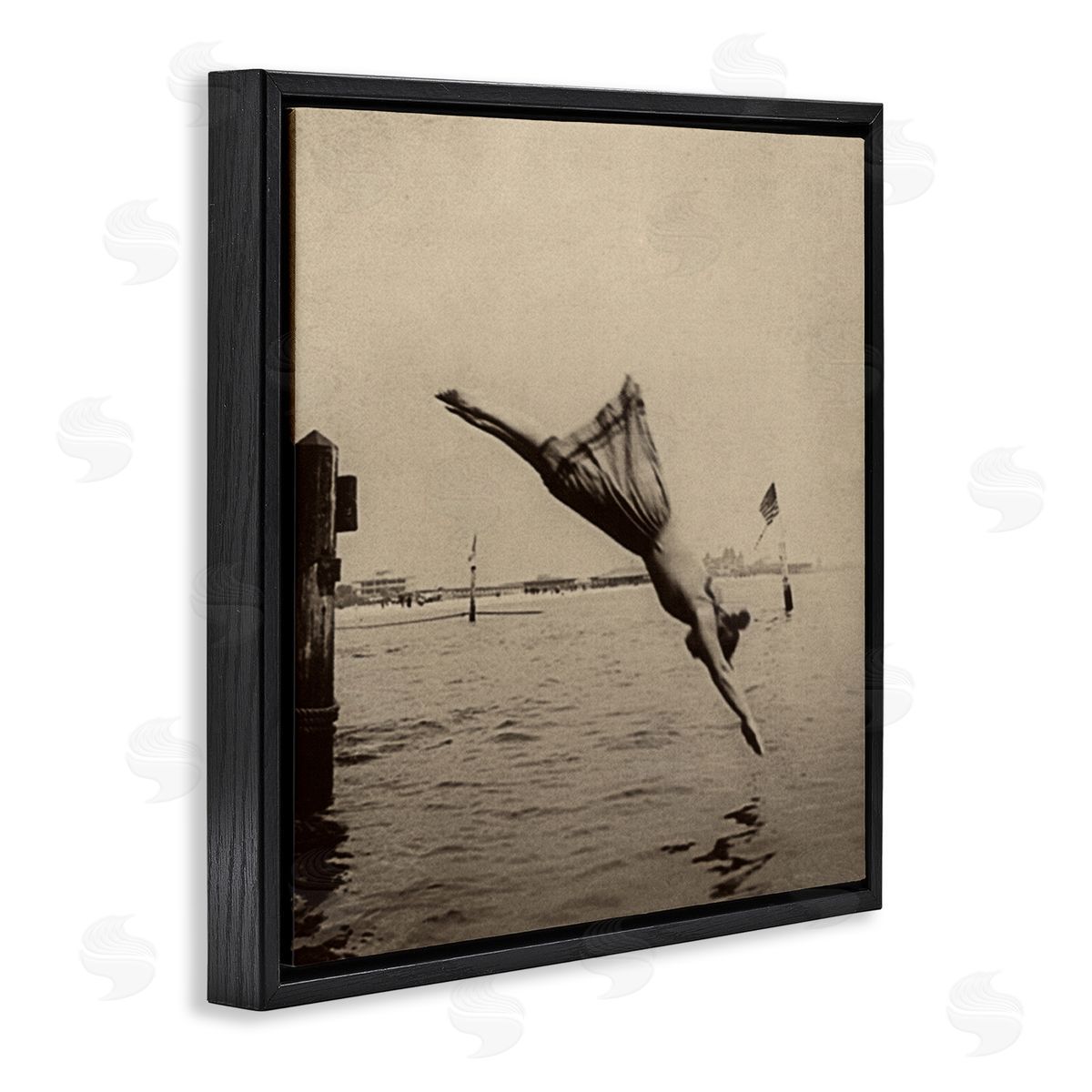 Graffitee Studios Vintage Diving Girl Black Floater Frame Canvas Artside_