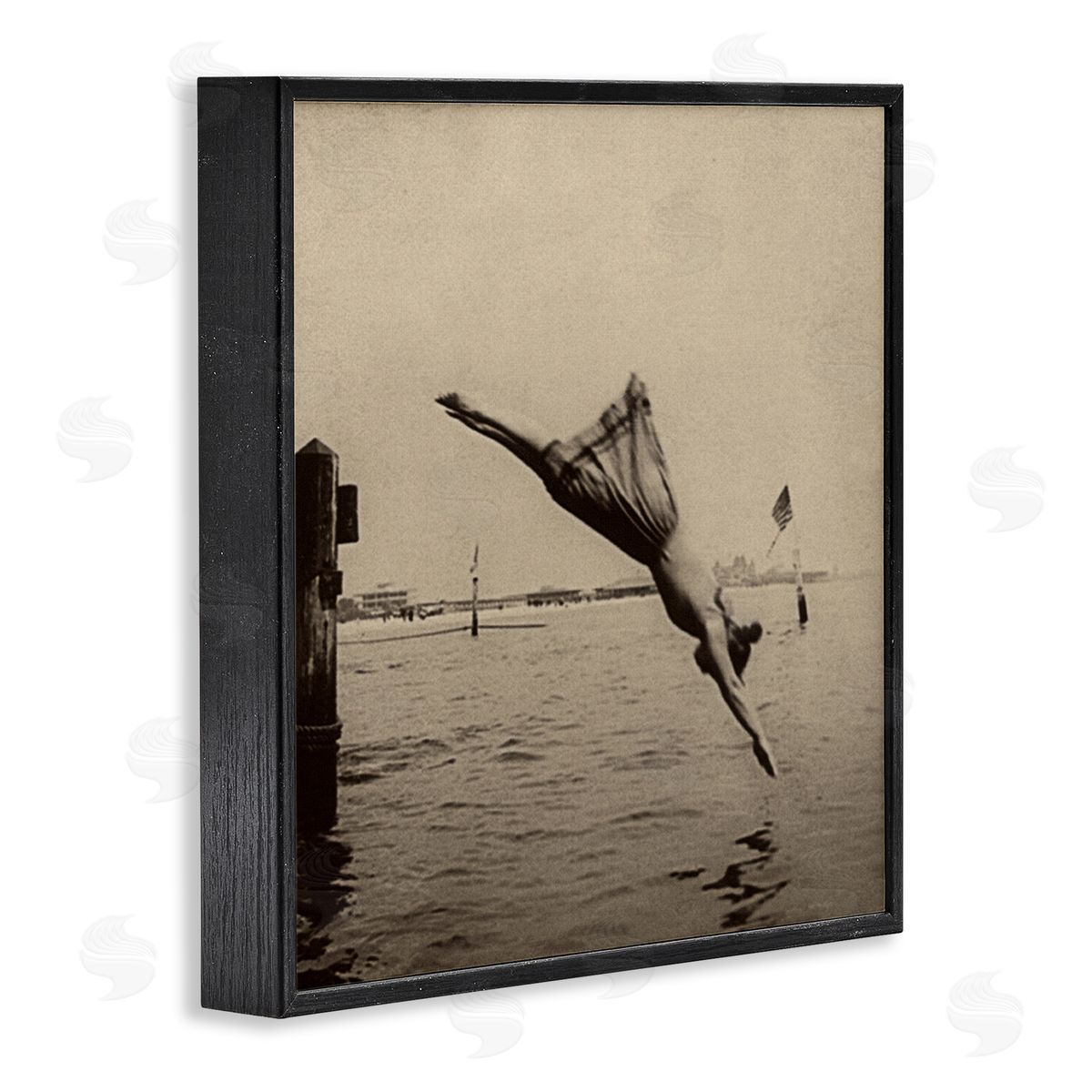 Graffitee Studios Vintage Diving Girl Black Framed Giclee Wall Artside_