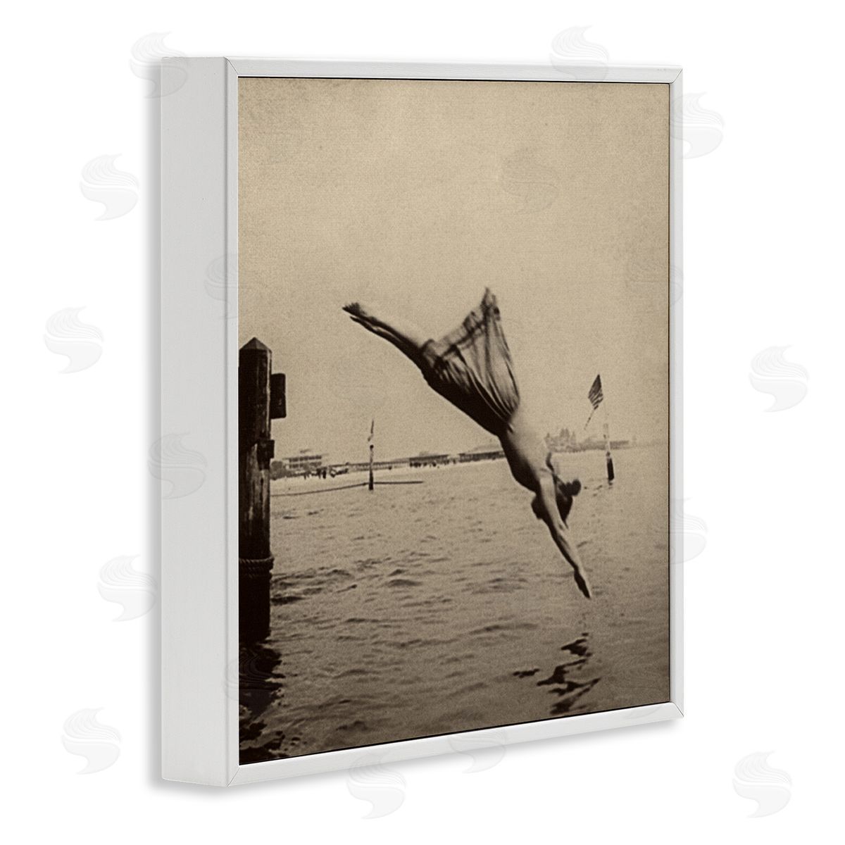 Graffitee Studios Vintage Diving Girl White Framed Giclee Wall Artside_