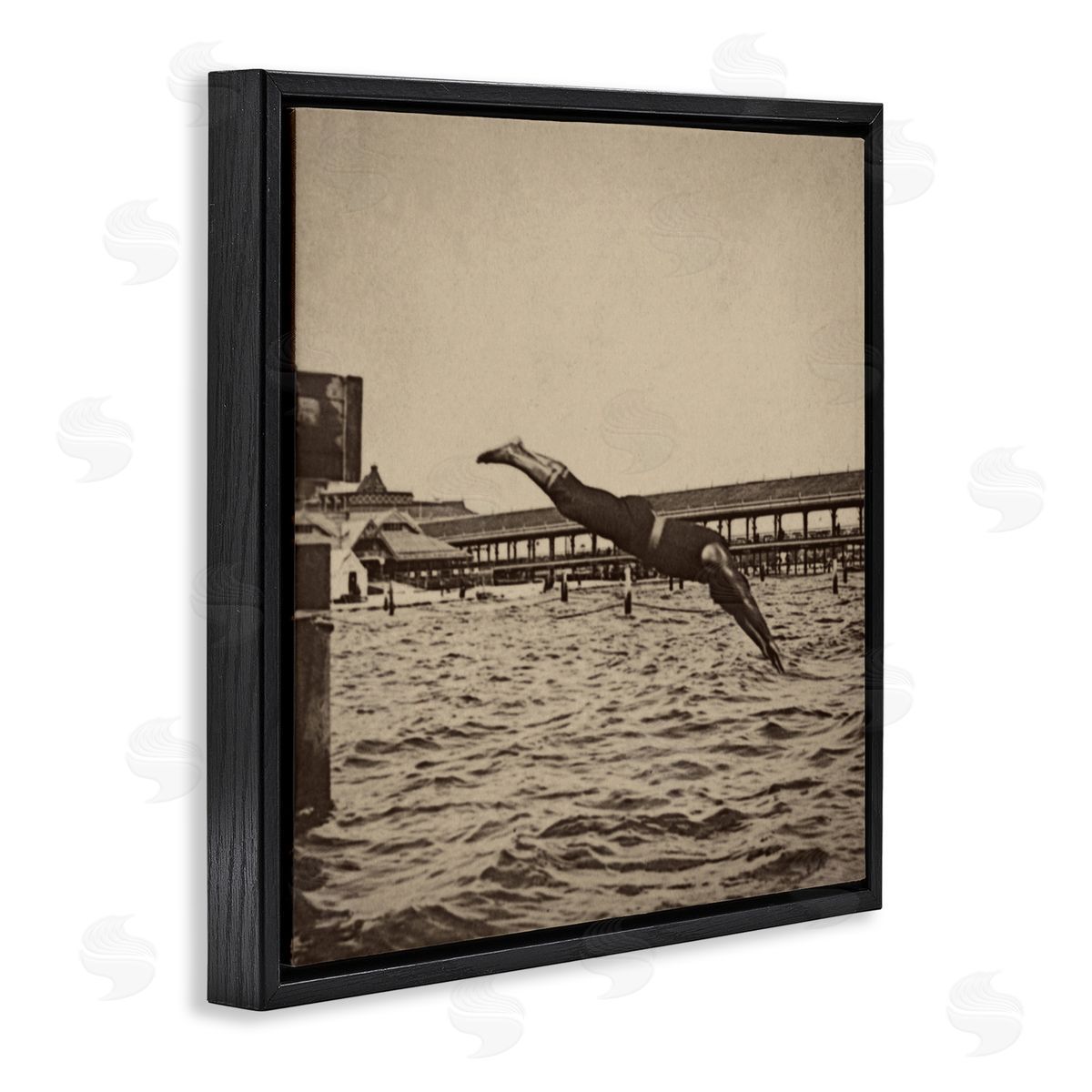 Graffitee Studios Vintage Diving Man Black Floater Frame Canvas Artside_