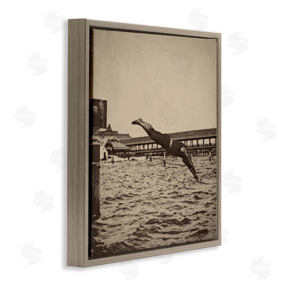 Graffitee Studios Vintage Diving Man Brown Floater Frame Canvas Artside_