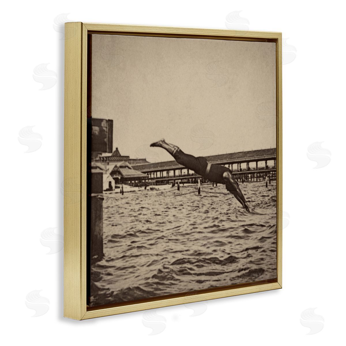 Graffitee Studios Vintage Diving Man Gold Floater Frame Canvas Artside_