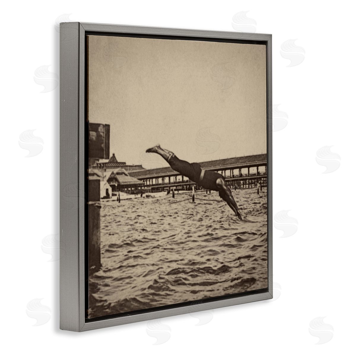 Graffitee Studios Vintage Diving Man Gray Floater Frame Canvas Artside_