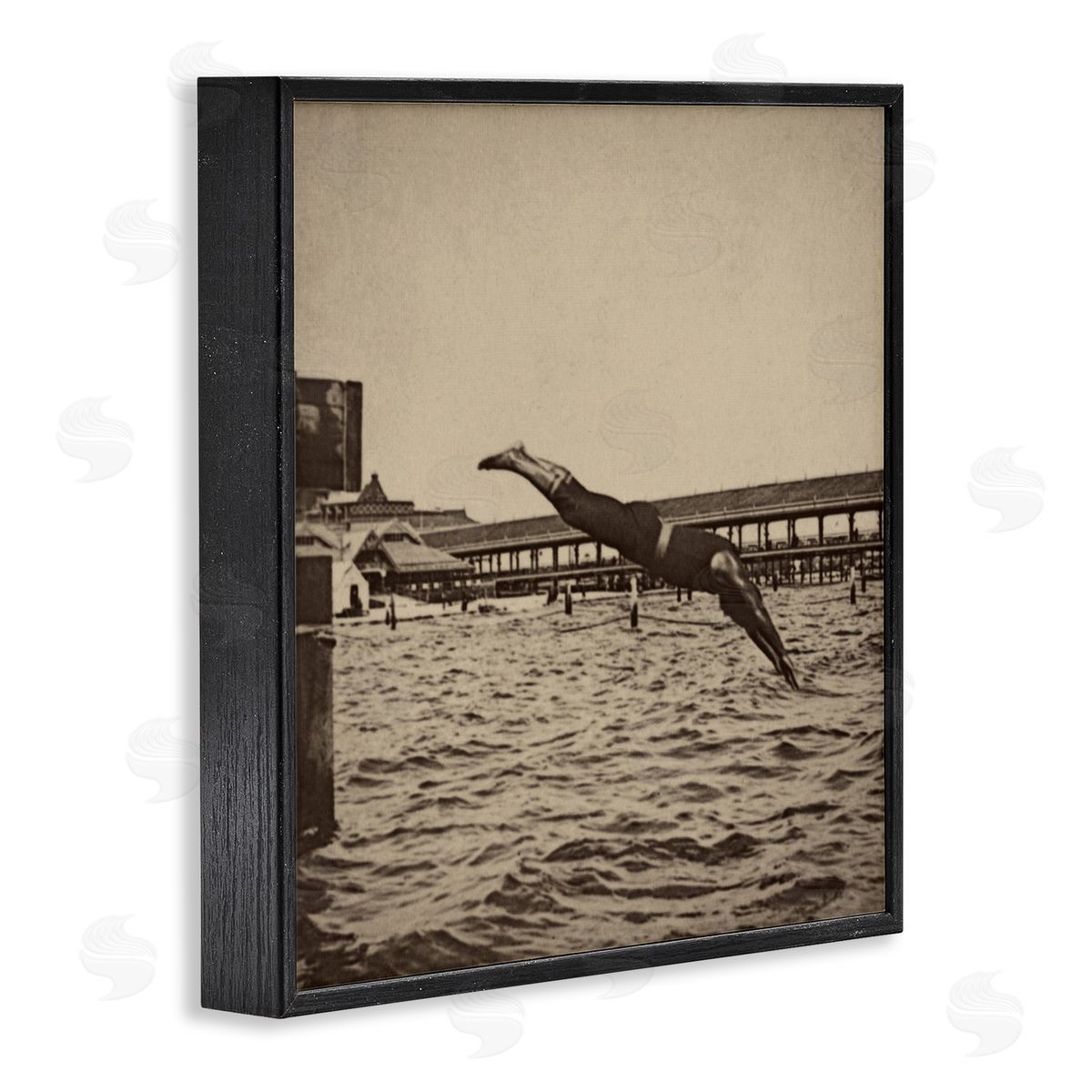 Graffitee Studios Vintage Diving Man Black Framed Giclee Wall Artside_