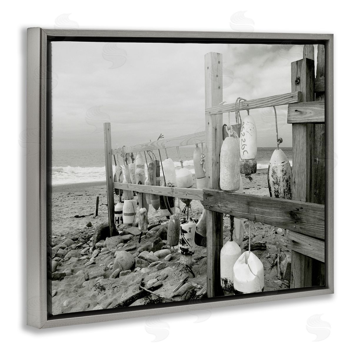 Graffitee Studios Nautical Buoys Landscape Gray Floater Frame Canvas Artside_