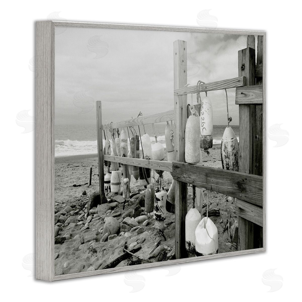 Graffitee Studios Nautical Buoys Landscape Gray Framed Giclee Wall Artside_