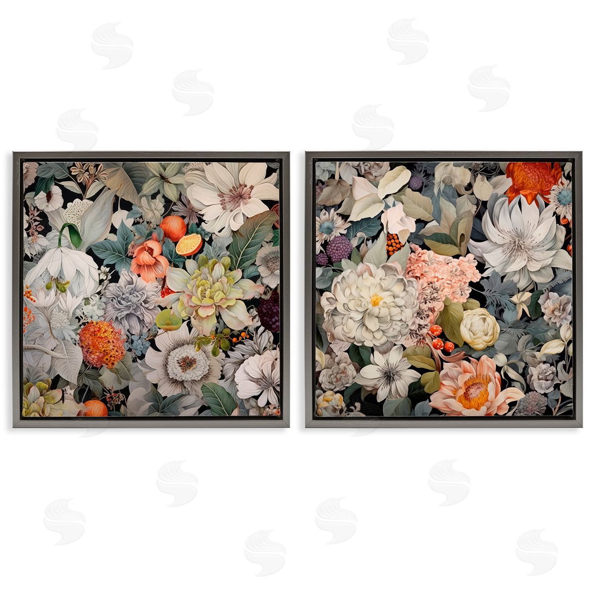 Lazar Studio Striking Botanical Floral Gray Floating Frame Canvas Wall Art Print