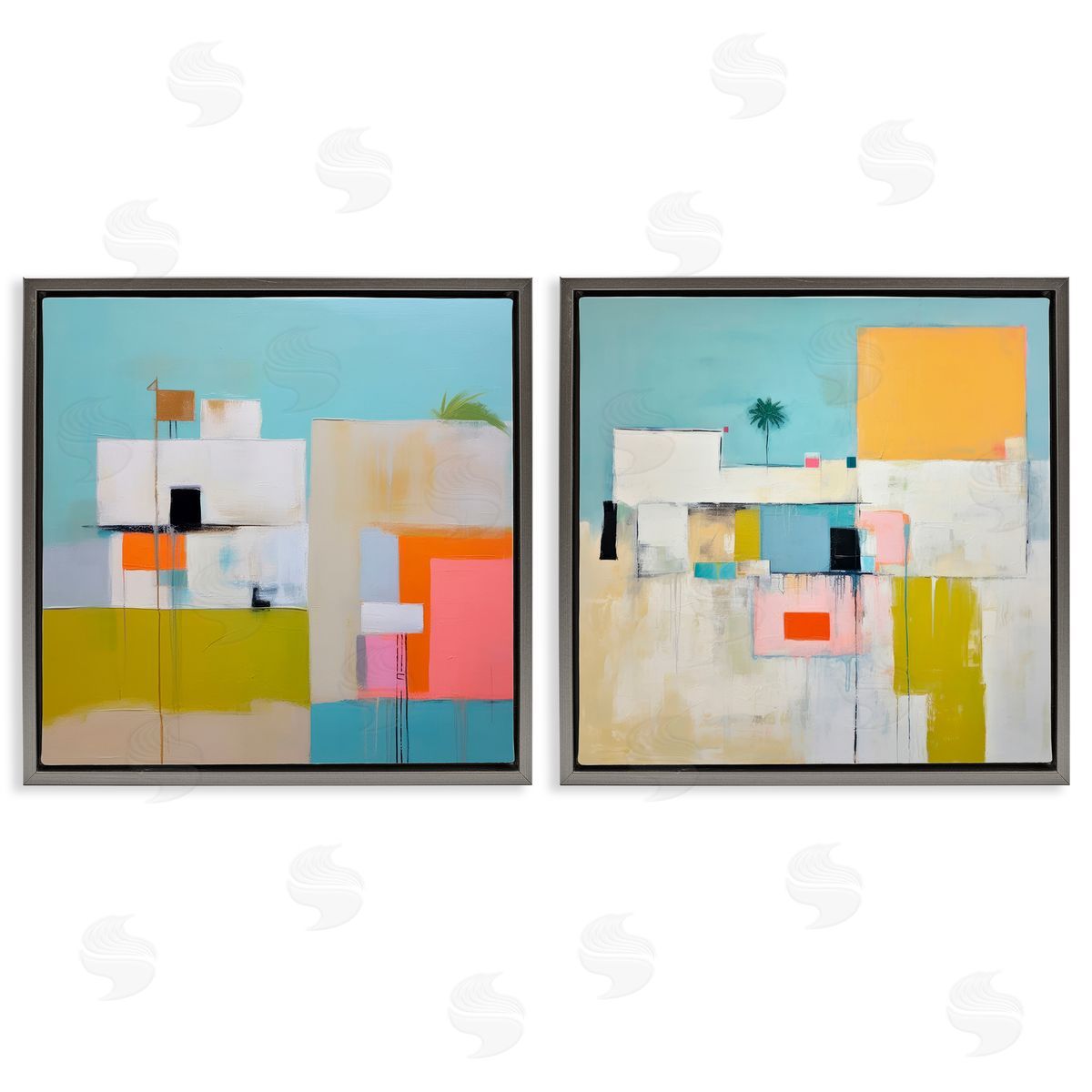 Irena Orlov Abstract Square Block Apartment  Gray Floating Frame Canvas Wall Art Print