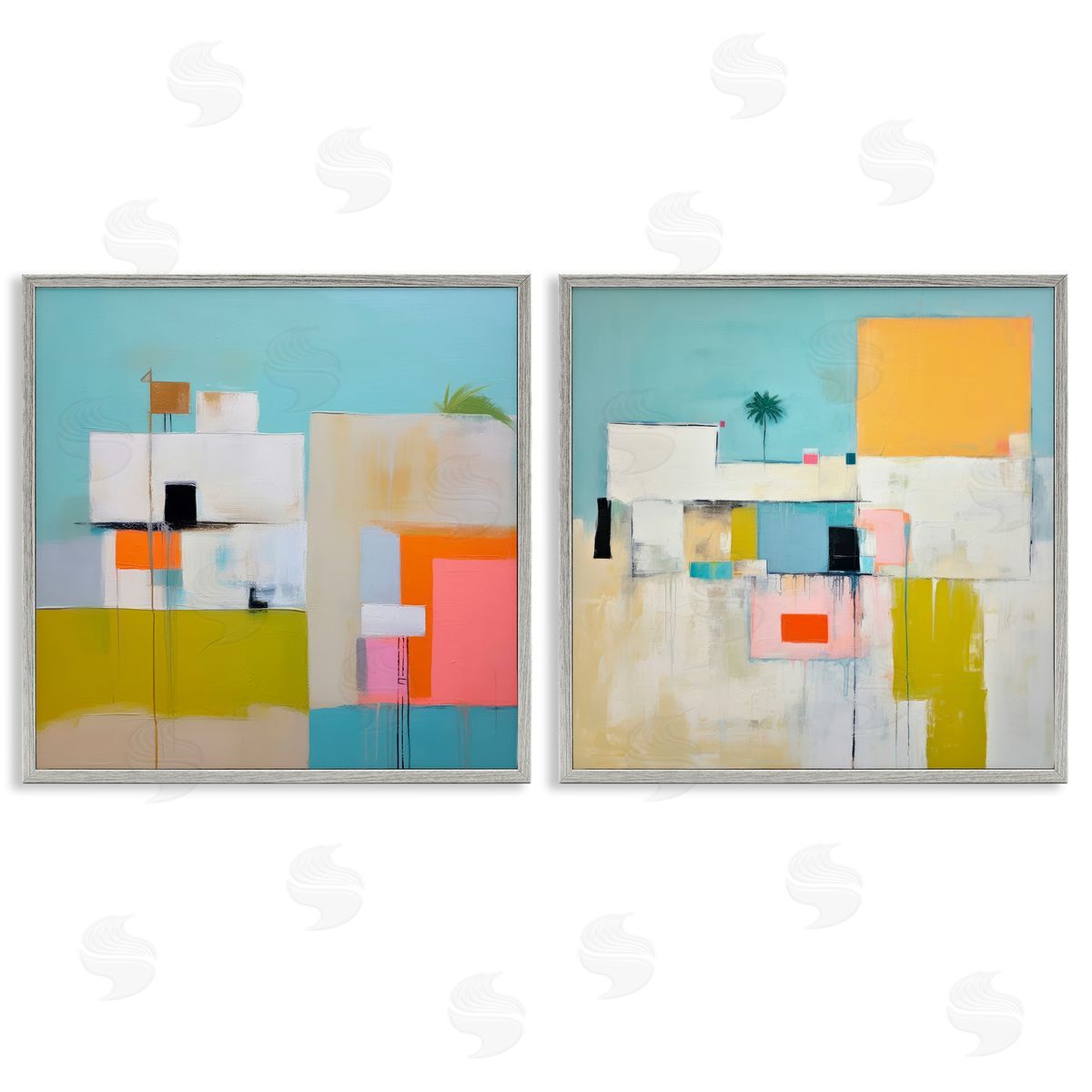 Irena Orlov Abstract Square Block Apartment  Gray Framed Giclee Wall Art Print