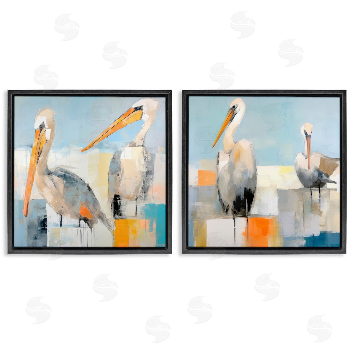 Irena Orlov Abstract Color Block Pelican Pair Black Floating Frame Canvas Wall Art Print