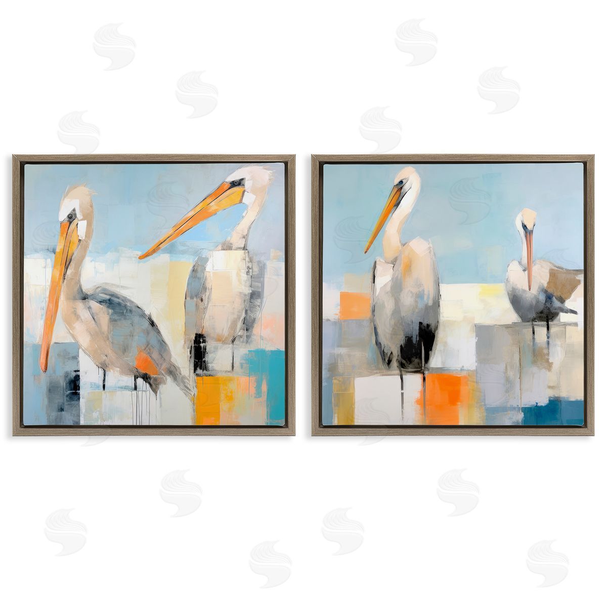 Irena Orlov Abstract Color Block Pelican Pair Brown Floating Frame Canvas Wall Art Print