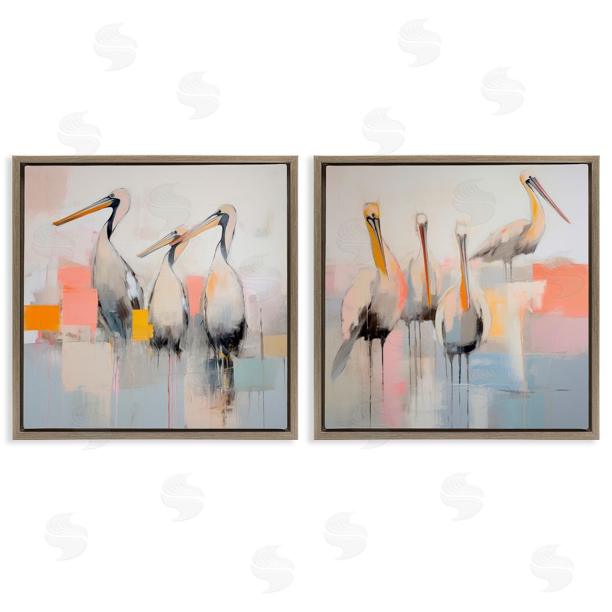 Irena Orlov Abstract Pelican Bird  Brown Floating Frame Canvas Wall Art Print