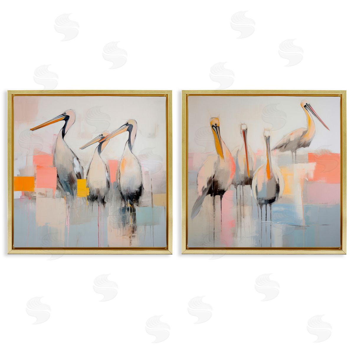 Irena Orlov Abstract Pelican Bird  Gold Floating Frame Canvas Wall Art Print