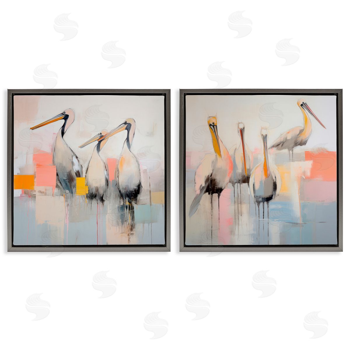 Irena Orlov Abstract Pelican Bird  Gray Floating Frame Canvas Wall Art Print