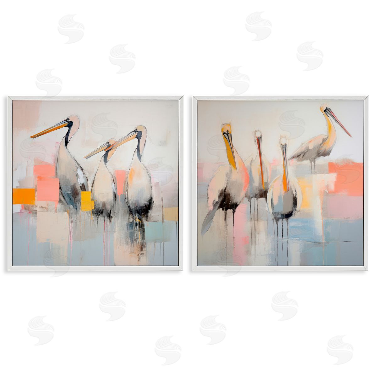 Irena Orlov Abstract Pelican Bird  White Framed Giclee Wall Art Print