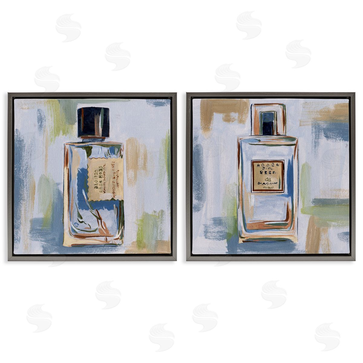 Melissa Wang Abstract Cologne Perfume Bottle Gray Floating Frame Canvas Wall Art Print