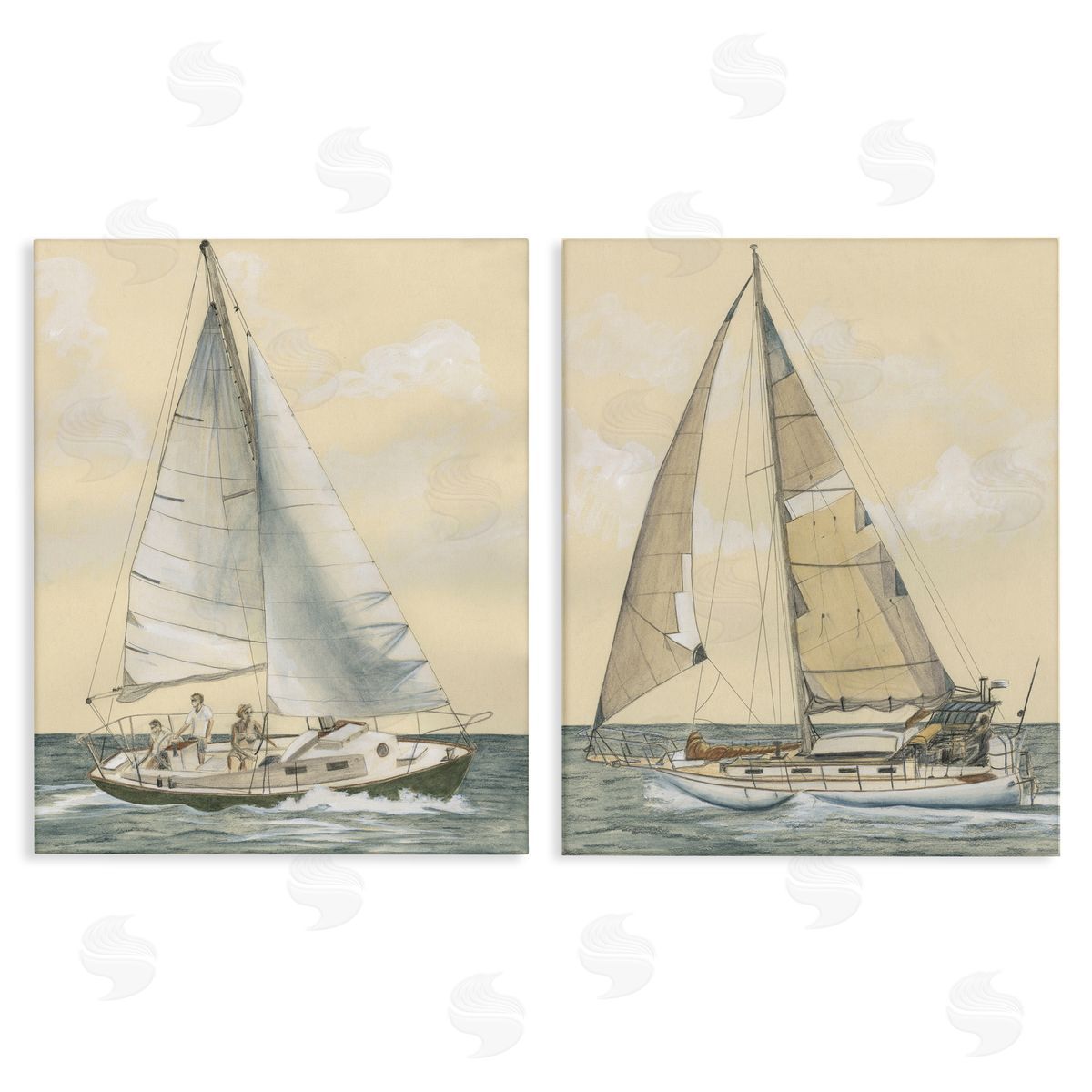 Michael Willett Sailboat Crew At Sea Canvas Wall Art Print