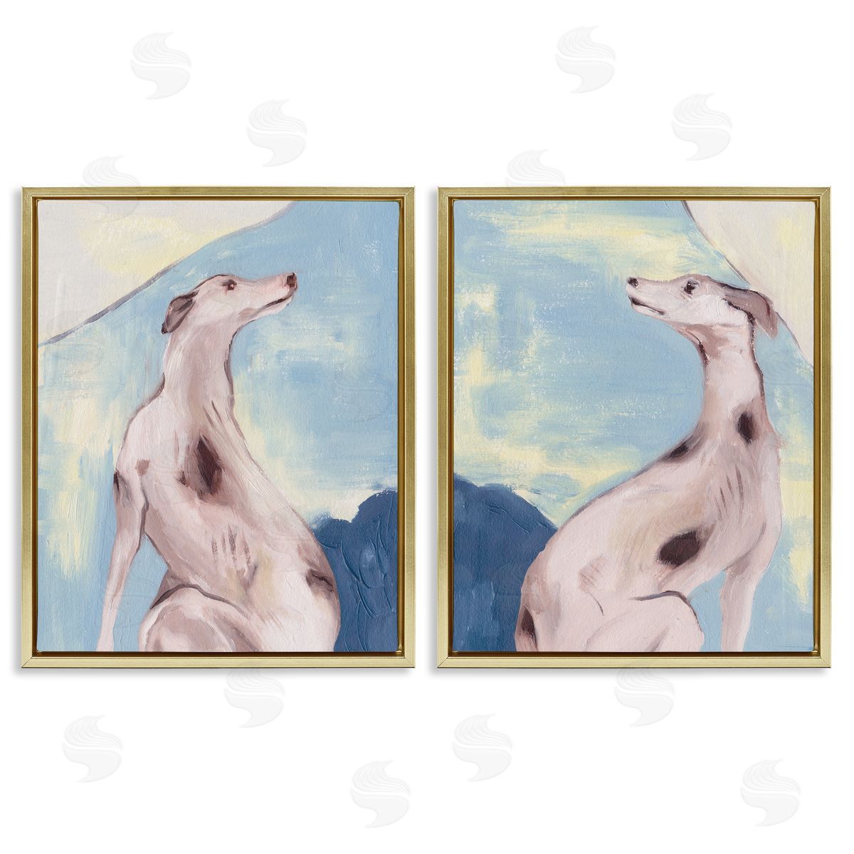 Melissa Wang Spotted Greyhound Dogs Gold Floating Frame Canvas Wall Art Print