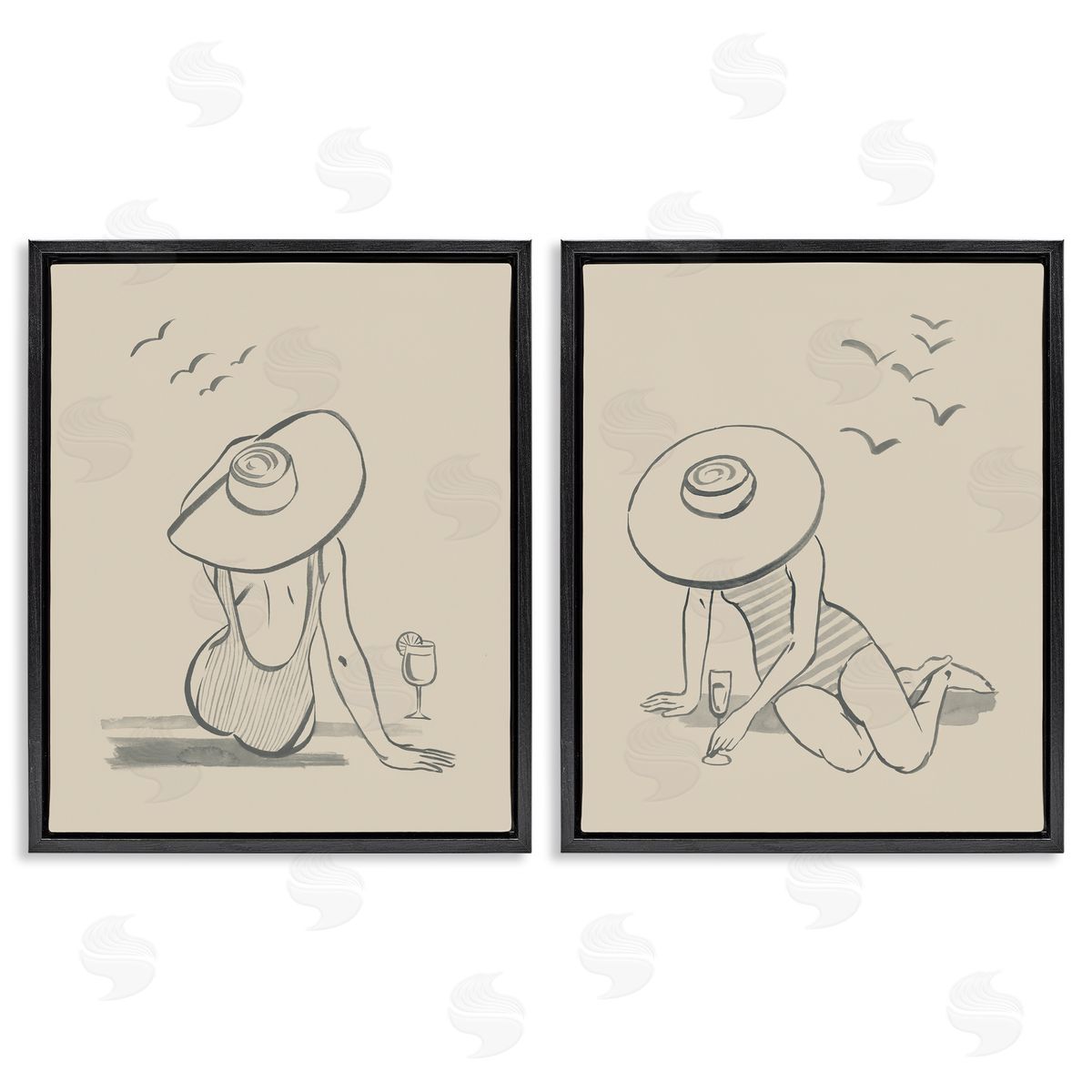 Grace Popp Female Figure Drawing Poolside Black Floating Frame Canvas Wall Art Print