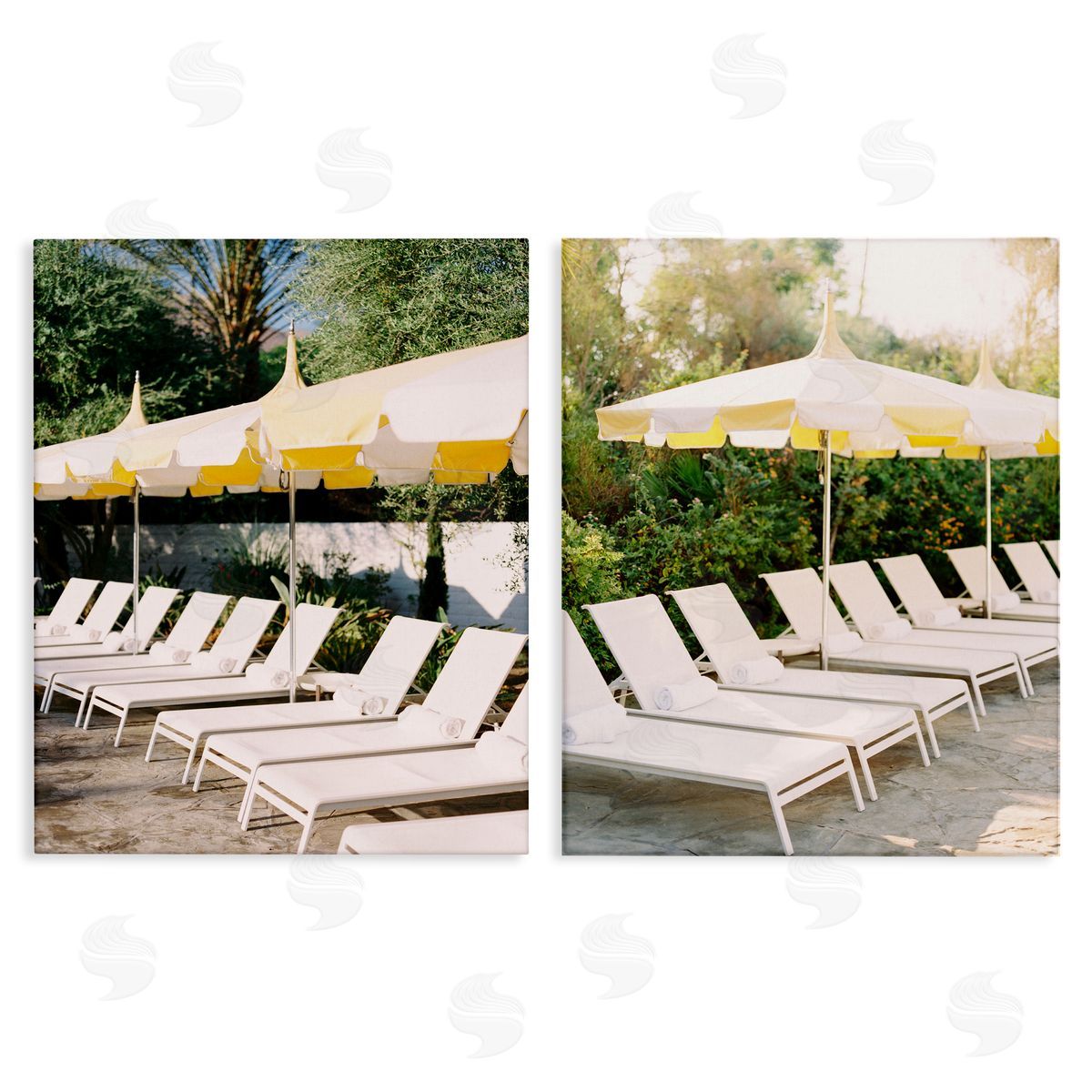 Justine Milton Chaise Lounges with Umbrellas Canvas Wall Art Print