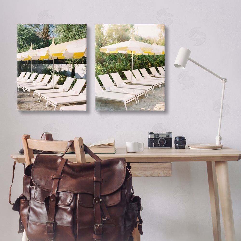 Justine Milton Chaise Lounges with Umbrellas Canvas Wall Art Print in Room