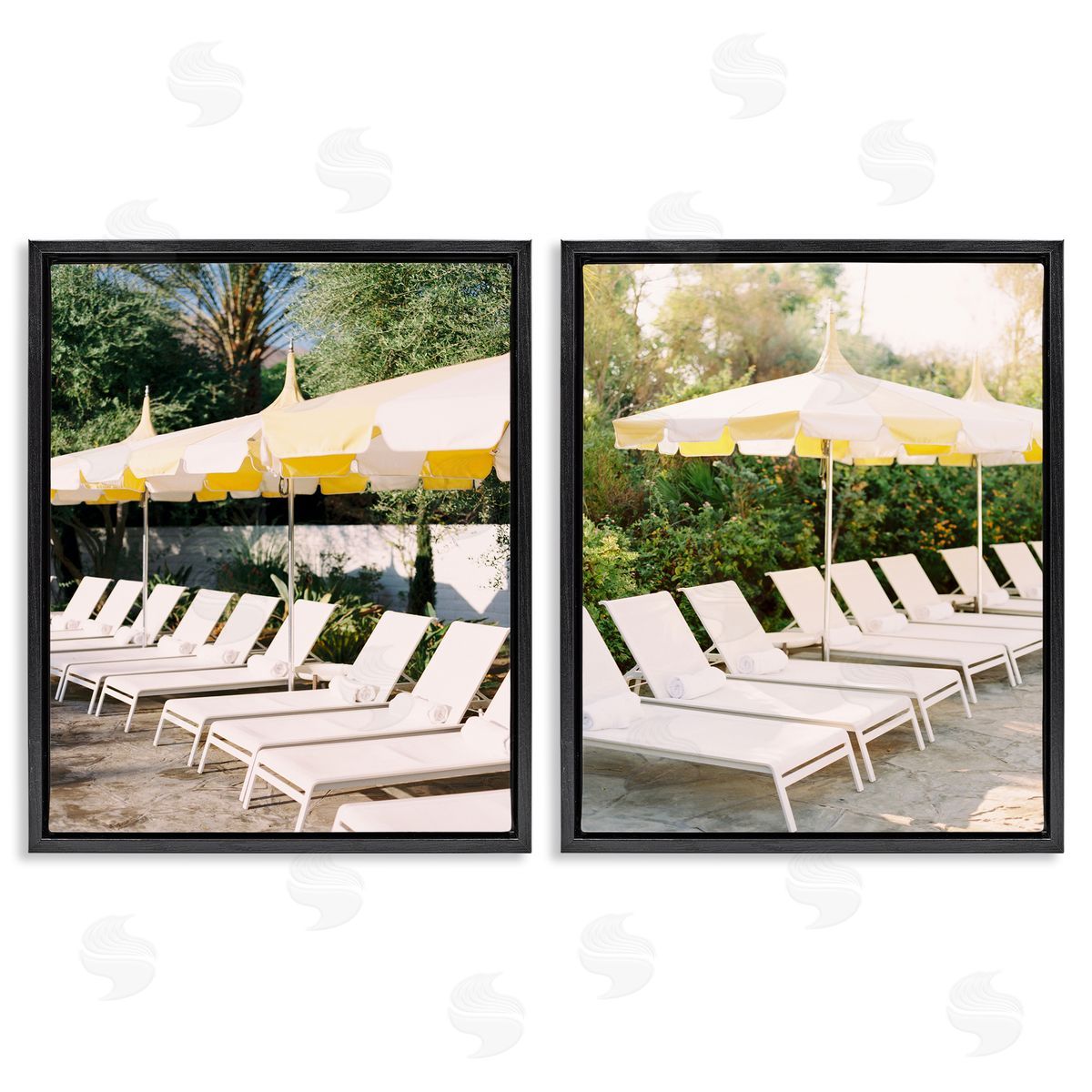 Justine Milton Chaise Lounges with Umbrellas Black Floating Frame Canvas Wall Art Print