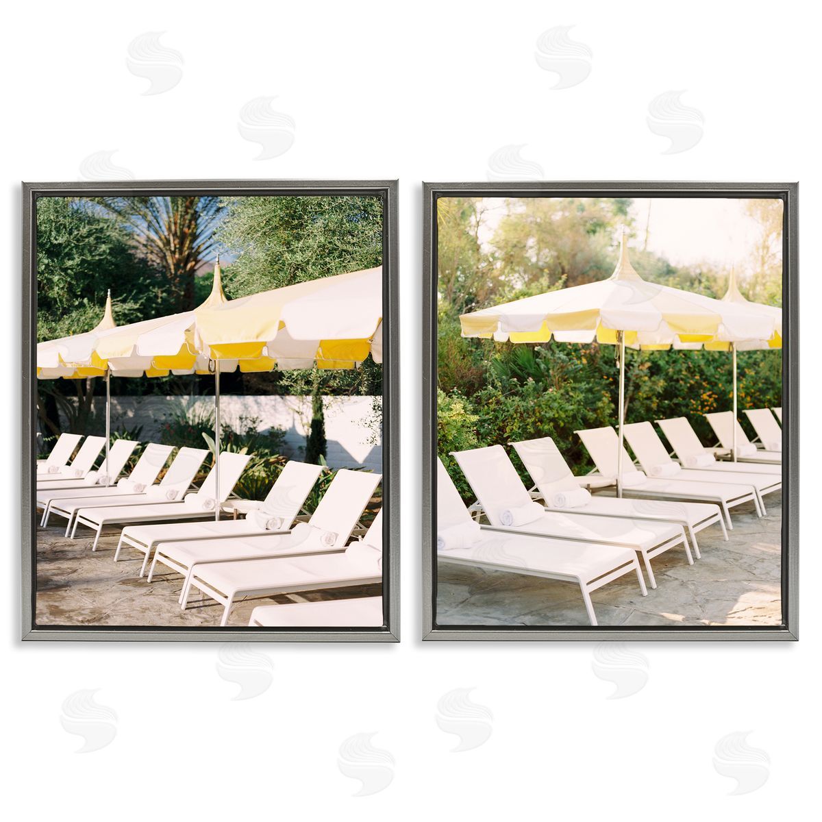 Justine Milton Chaise Lounges with Umbrellas Gray Floating Frame Canvas Wall Art Print