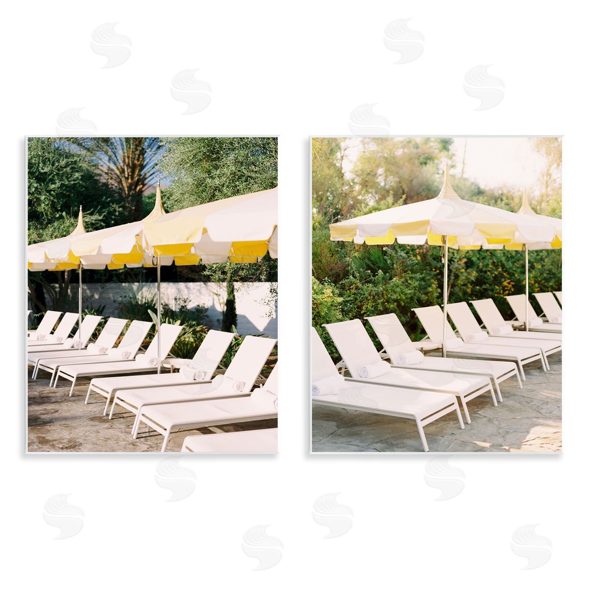 Justine Milton Chaise Lounges with Umbrellas Wooden Wall Plaque Art Print