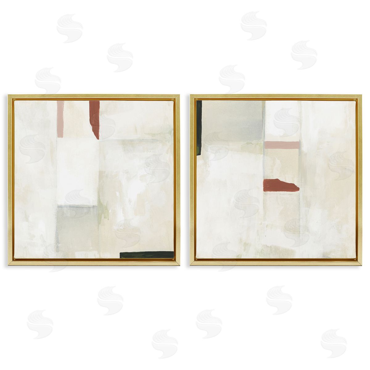 June Erica Vess Neutral Rectangles Mauve  Effects Gold Floating Frame Canvas Wall Art Print