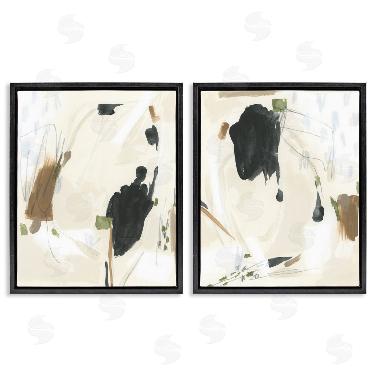 June Erica Vess Beige Olive Abstract Classic  Black Floating Frame Canvas Wall Art Print