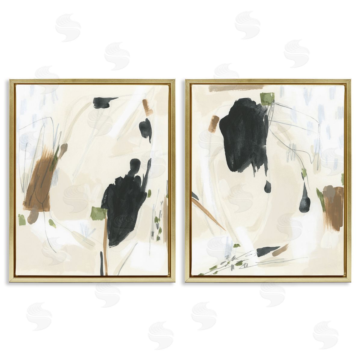 June Erica Vess Beige Olive Abstract Classic  Gold Floating Frame Canvas Wall Art Print
