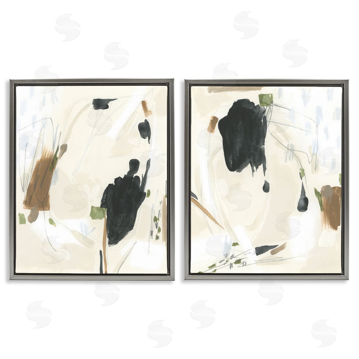 June Erica Vess Beige Olive Abstract Classic  Gray Floating Frame Canvas Wall Art Print
