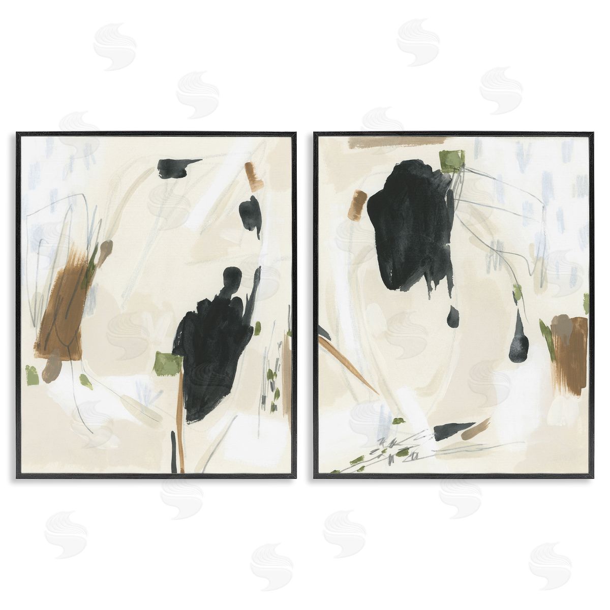 June Erica Vess Beige Olive Abstract Classic  Black Framed Giclee Wall Art Print