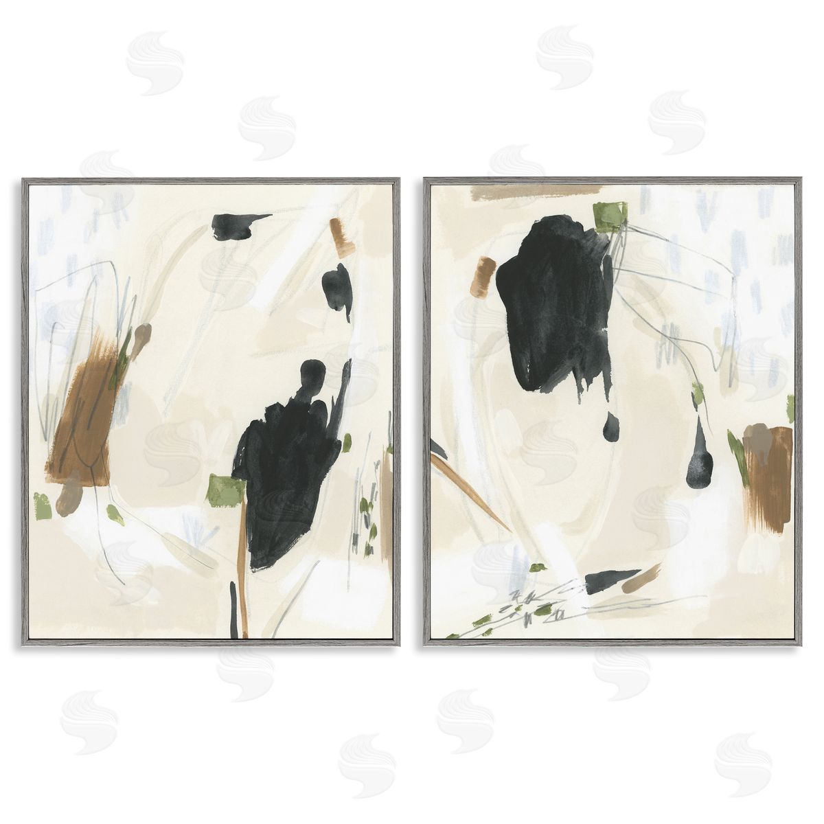 June Erica Vess Beige Olive Abstract Classic  Gray Framed Giclee Wall Art Print