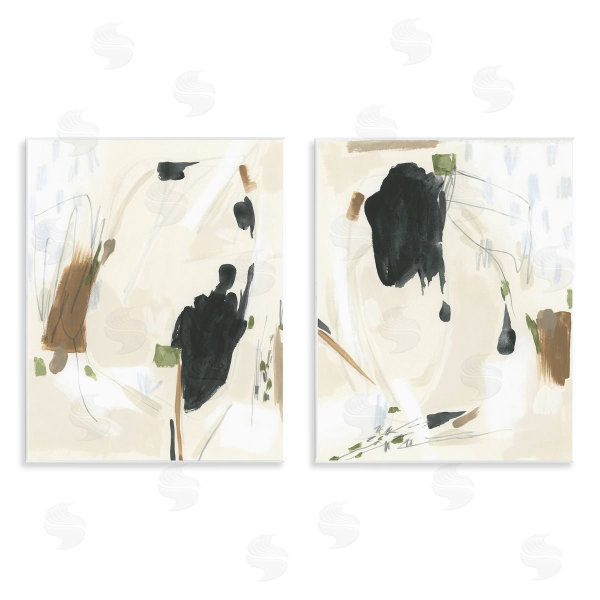 June Erica Vess Beige Olive Abstract Classic  Wooden Wall Plaque Art Print