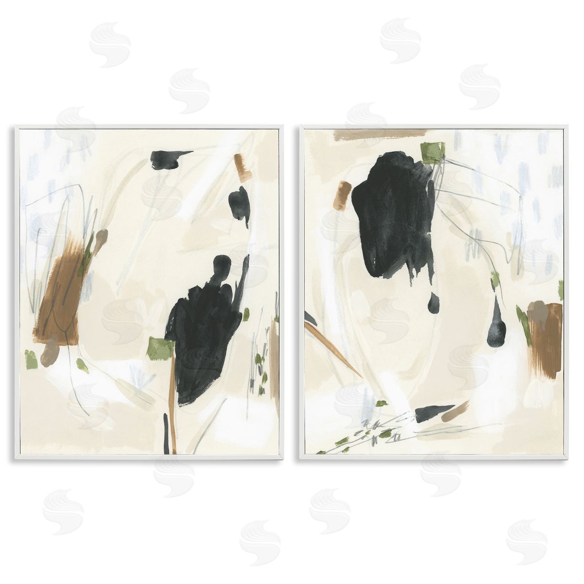 June Erica Vess Beige Olive Abstract Classic  White Framed Giclee Wall Art Print