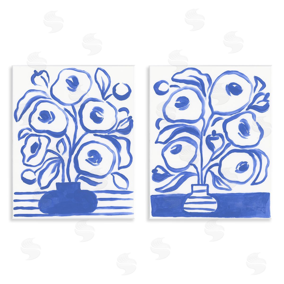 June Erica Vess Modern Blue Floral Vase Wooden Wall Plaque Art Print