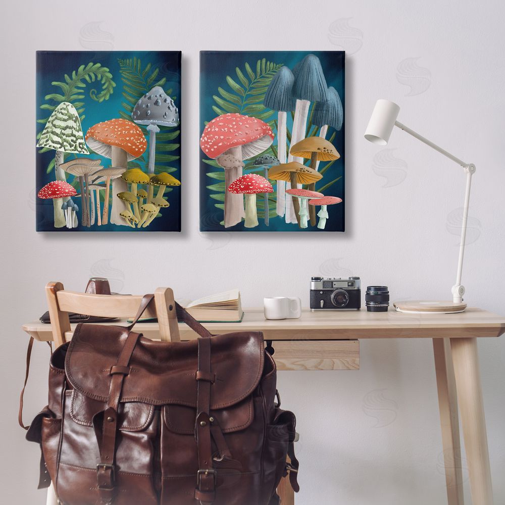 Regina Moore Mushroom Varieties Forest Ferns Canvas Wall Art Print in Room