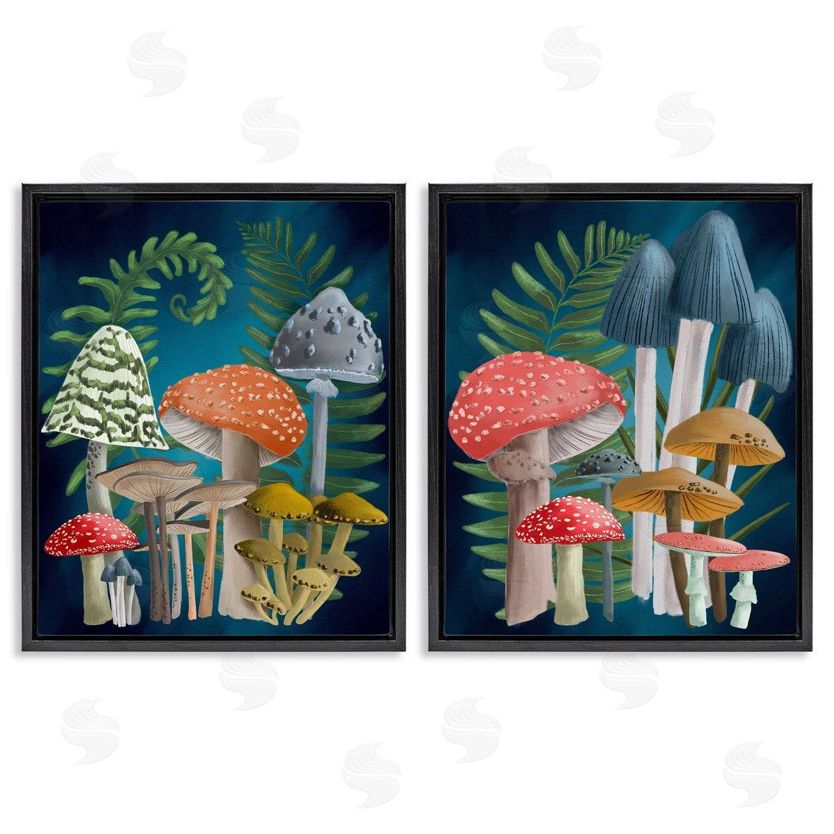 Regina Moore Mushroom Varieties Forest Ferns Black Floating Frame Canvas Wall Art Print