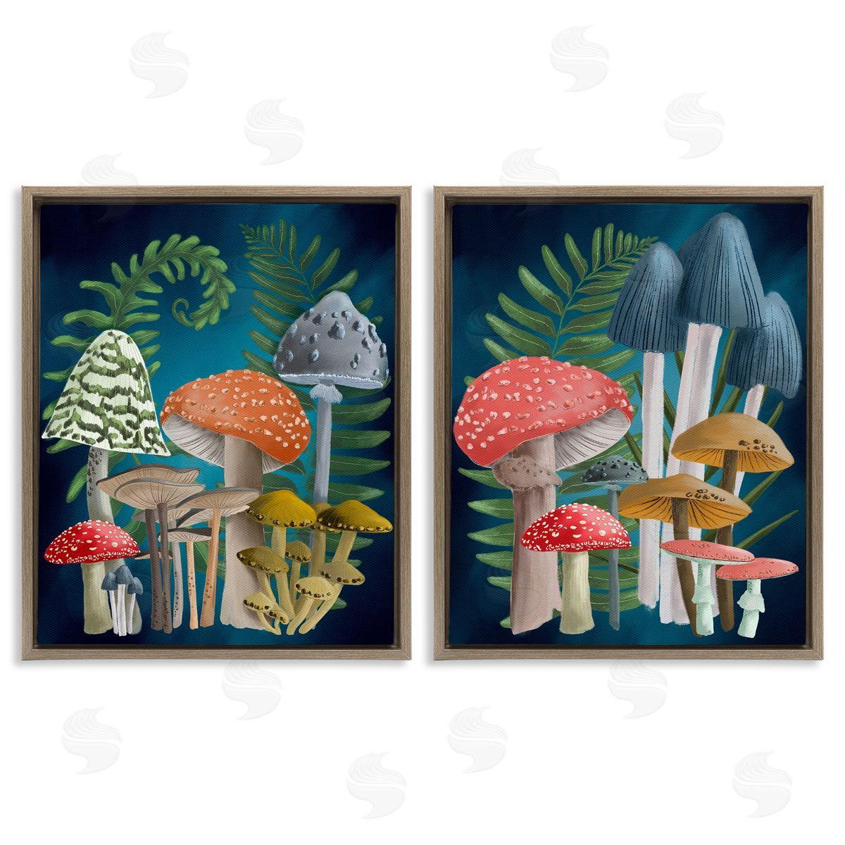 Regina Moore Mushroom Varieties Forest Ferns Brown Floating Frame Canvas Wall Art Print