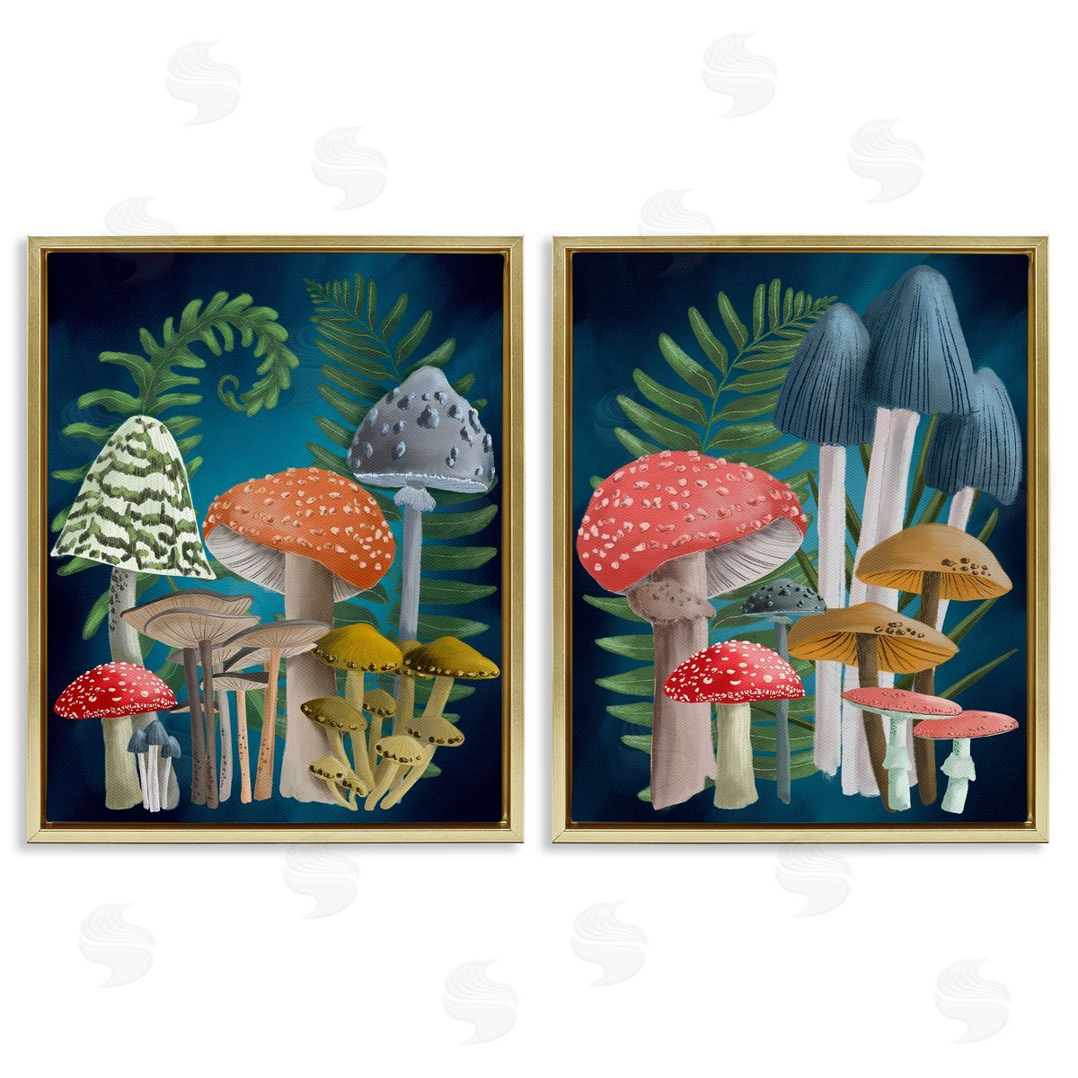 Regina Moore Mushroom Varieties Forest Ferns Gold Floating Frame Canvas Wall Art Print