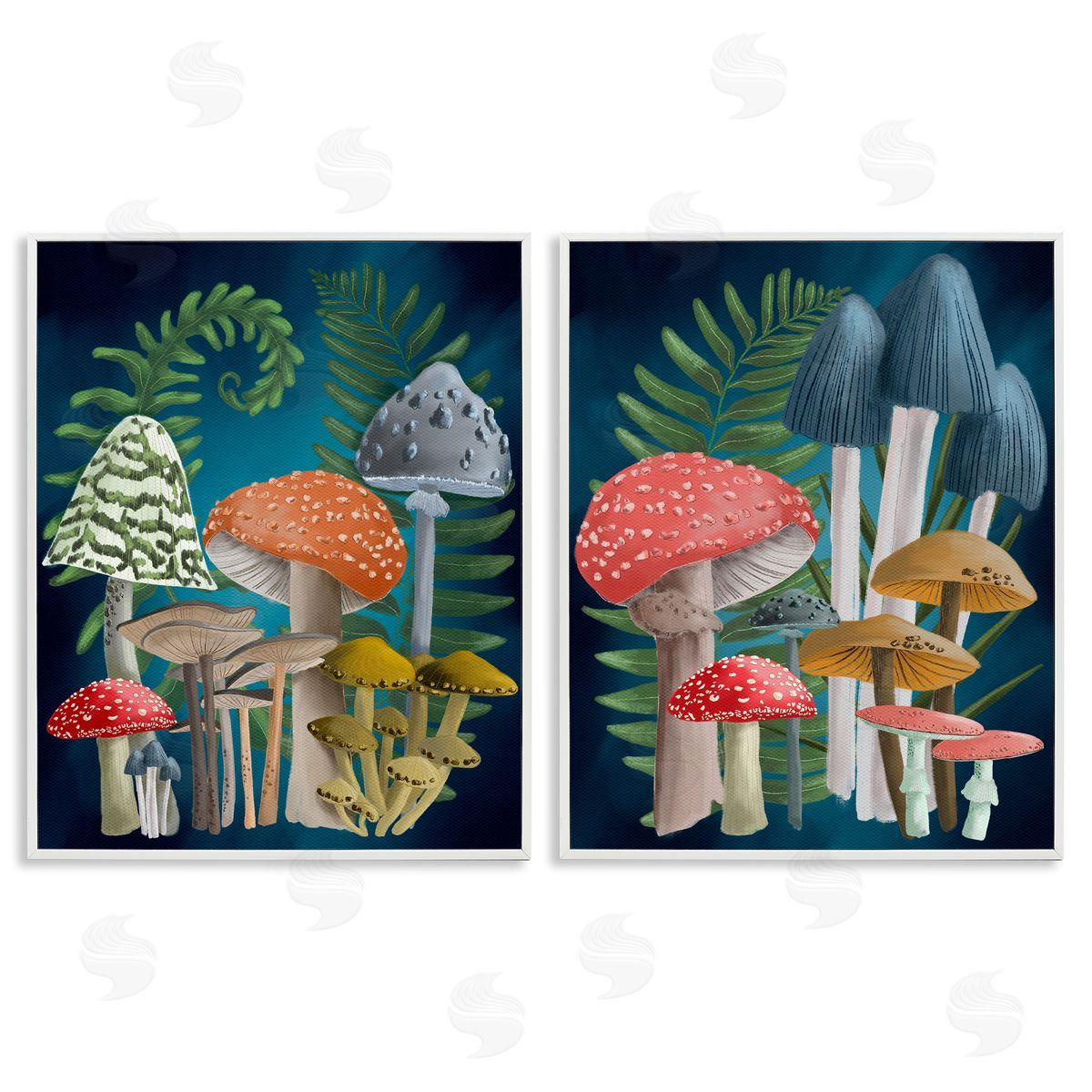 Regina Moore Mushroom Varieties Forest Ferns White Framed Giclee Wall Art Print