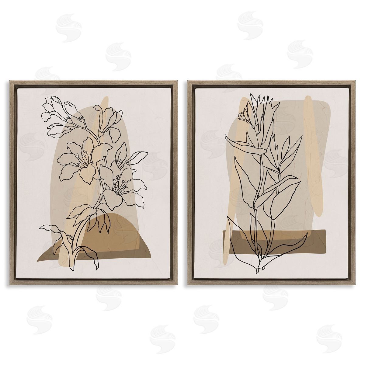 Regina Moore Natural Flower Outlines Brown Floating Frame Canvas Wall Art Print