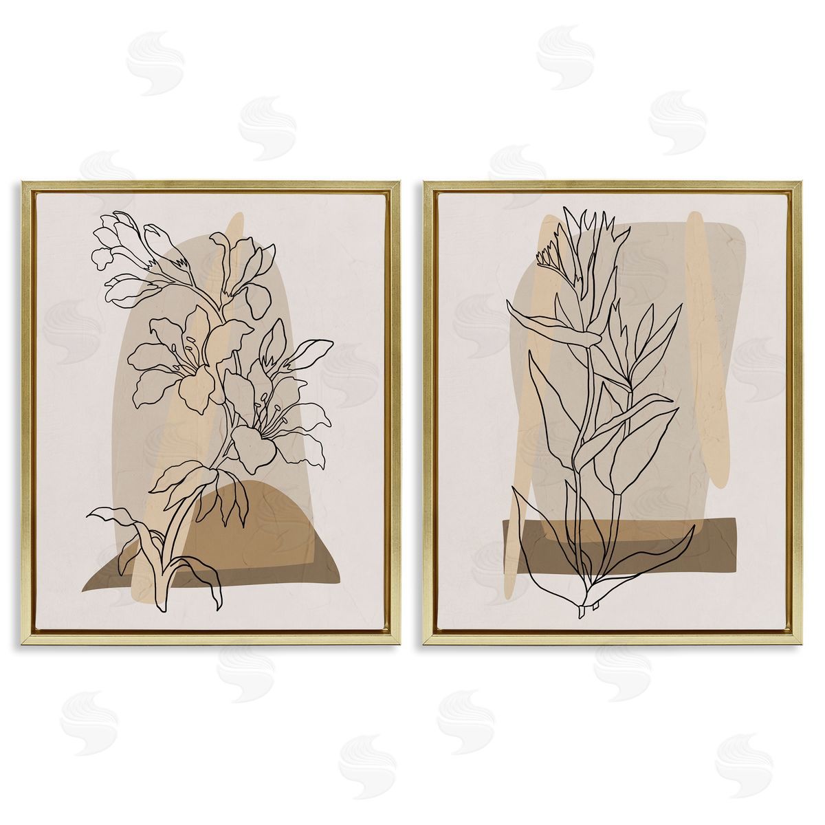 Regina Moore Natural Flower Outlines Gold Floating Frame Canvas Wall Art Print